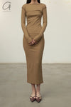 BASERANGE 24 Autumn/Winter Veined Long Sleeve Dress Portugal BAS-DRVL-RB-AU24-FCZ DRVL-RB Emerald Brown